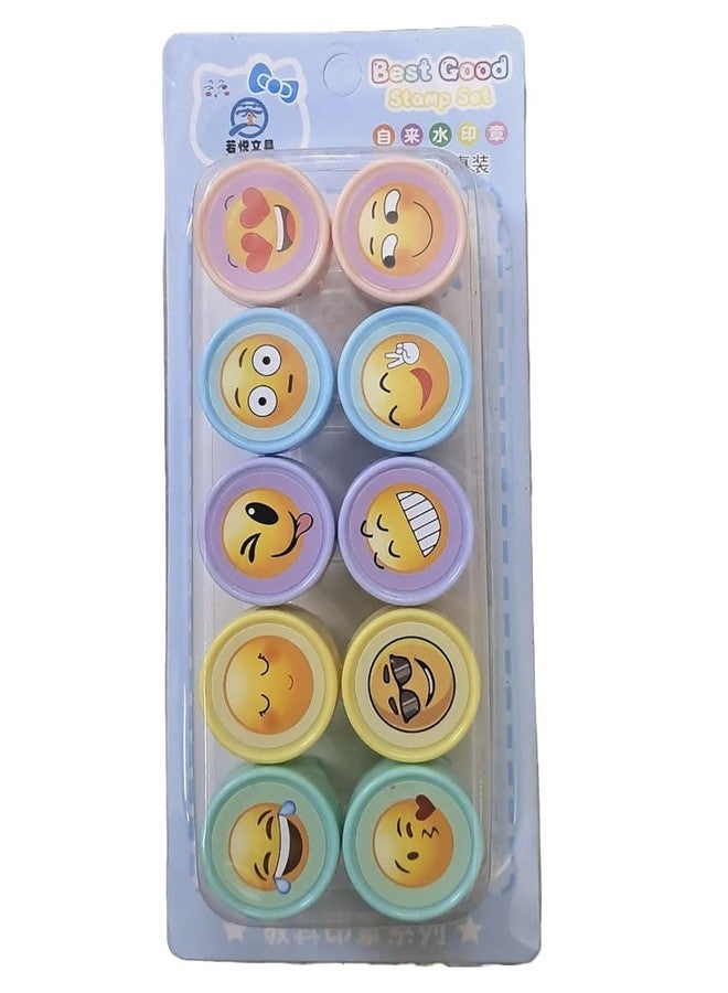 Sellon1 10 Pcs Emoji Stamps for Kids - Self -Ink Stamps for Favor, Carnival Prizes, School Stampers, Goodie Bag, Halloween, Best Return Gifts (Smile Design 1) - Image 2